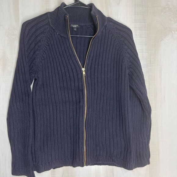 Talbots navy‎ long sleeve zip cardigan sweater, size medium - Picture 2 of 11